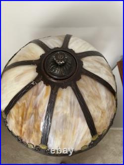 Charles Parker Slag Glass Antique Lamp, Heavy Metal Base