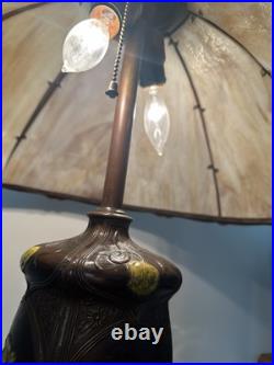 Charles Parker Slag Glass Antique Lamp, Heavy Metal Base