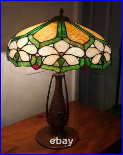 Charles Parker (attr.) Leaded Slag Stained Glass Lamp Handel Tiffany Era