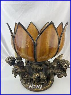 Cherub Table Lamp Slag Glass Tulip Shade Art Nouveau