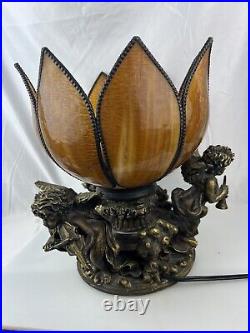 Cherub Table Lamp Slag Glass Tulip Shade Art Nouveau