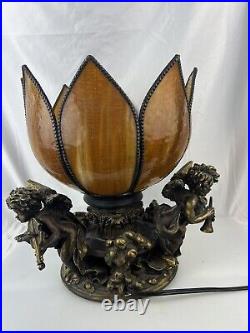 Cherub Table Lamp Slag Glass Tulip Shade Art Nouveau