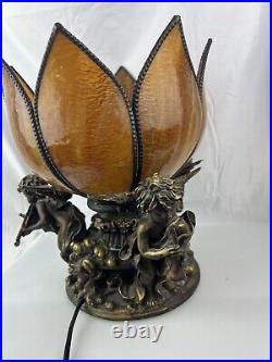 Cherub Table Lamp Slag Glass Tulip Shade Art Nouveau