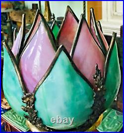 Circa 1920 Two-Color Petal Bent Slag Glass Lamp Shade