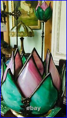 Circa 1920 Two-Color Petal Bent Slag Glass Lamp Shade