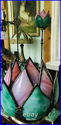 Circa 1920 Two-Color Petal Bent Slag Glass Lamp Shade