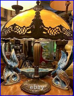 Circa 1920's Slag Glass Table Lamp, Arts & Crafts Royal Art Glass Co