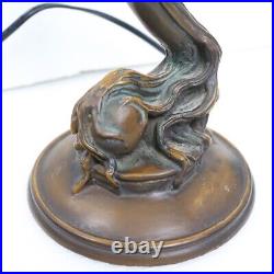 Circa 1920s/30s Bronze Sculptural Nymph Art Nouveau Lamp Slag Leaded Glass Shade