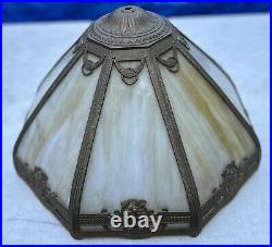 Circa 1920s 8-Panel Curved Caramel Slag Glass Panels Lamp Shade All Good