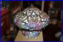 Colorful Slag Glass Table Lamp Flowers Floral Design Lamp