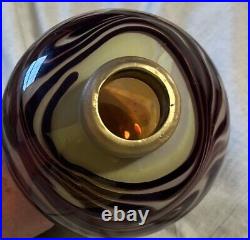 Contemporary Vintage Slag Art Oxblood Type Swirl Ball Glass KEROSENE OIL LAMP