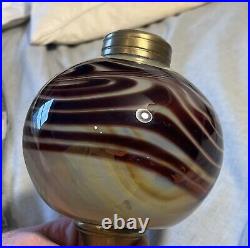 Contemporary Vintage Slag Art Oxblood Type Swirl Ball Glass KEROSENE OIL LAMP