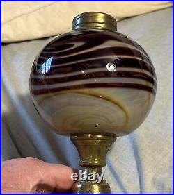 Contemporary Vintage Slag Art Oxblood Type Swirl Ball Glass KEROSENE OIL LAMP