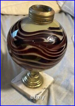 Contemporary Vintage Slag Art Oxblood Type Swirl Ball Glass KEROSENE OIL LAMP