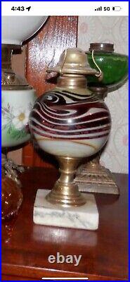 Contemporary Vintage Slag Art Oxblood Type Swirl Ball Glass KEROSENE OIL LAMP