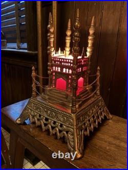 Copper Taj Mahal Accent Lamp With Red Slag Glass