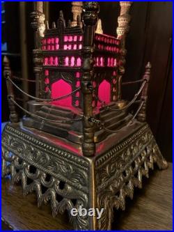 Copper Taj Mahal Accent Lamp With Red Slag Glass