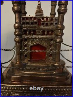 Copper Taj Mahal Accent Lamp With Red Slag Glass