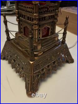 Copper Taj Mahal Accent Lamp With Red Slag Glass