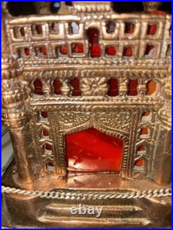 Copper Taj Mahal Accent Lamp With Red Slag Glass