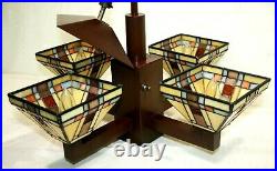 Craftsman Arts & Crafts Color Slag Glass 4 Light Hanging Chandelier Lamp Fixture