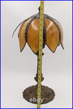 Curved Stained Glass 8 Panel Bent Tulip Slag Lamp Shade Art Nouveau Vtg READ
