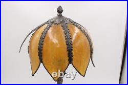 Curved Stained Glass 8 Panel Bent Tulip Slag Lamp Shade Art Nouveau Vtg READ