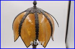 Curved Stained Glass 8 Panel Bent Tulip Slag Lamp Shade Art Nouveau Vtg READ