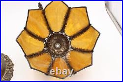 Curved Stained Glass 8 Panel Bent Tulip Slag Lamp Shade Art Nouveau Vtg READ