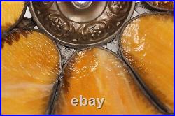 Curved Stained Glass 8 Panel Bent Tulip Slag Lamp Shade Art Nouveau Vtg READ
