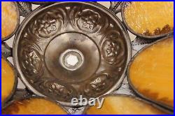 Curved Stained Glass 8 Panel Bent Tulip Slag Lamp Shade Art Nouveau Vtg READ