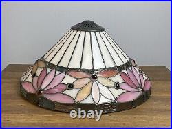 Dale Tiffany Stained Slag Glass Water Lily Pad Floral Art Nouveau Dents Cracks