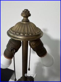 Domed Antique Art Nouveau Slag Glass Table Lamp, Caramel, Gold, Ivory Scalloped
