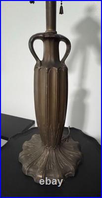 Domed Antique Art Nouveau Slag Glass Table Lamp, Caramel, Gold, Ivory Scalloped