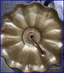 Domed Antique Art Nouveau Slag Glass Table Lamp, Caramel, Gold, Ivory Scalloped