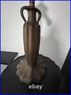 Domed Antique Art Nouveau Slag Glass Table Lamp, Caramel, Gold, Ivory Scalloped