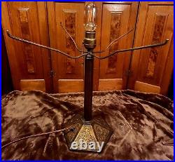 Double Signed Bradley & Hubbard 6 Panel Slag Glass Table Lamp