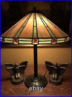 Duffner Arts Crafts Leaded Slag Glass Antique Lamp Bradley Hubbard Handel Era