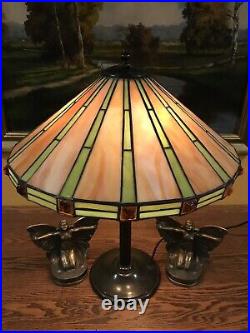 Duffner Arts Crafts Leaded Slag Glass Antique Lamp Bradley Hubbard Handel Era