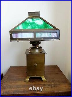 EARLY 1900S Arts and Crafts P. L. B. &G Co. SUCCESS Brass Oil Lamp Slag Glass Shade