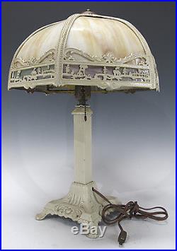 EARLY Antique Art Deco/Arts & Crafts Marble Slag Glass WORKING Table Lamp NR yqz