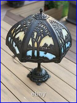 EF & EF INDUSTRIES INC OVERLAY slag glass table lamp