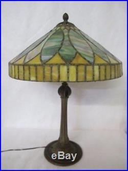Extremely Rare And Extra Large Bradley And Hubbard Slag And Leaded Glass Lamp