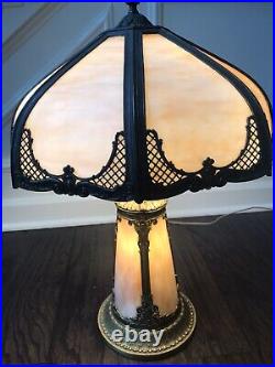 Early 1900's Miller Slag Glass Lamp with light up base, working