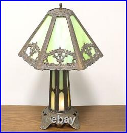 Early 20th Century Bronze Art Deco Green Slag Glass Table Lamp