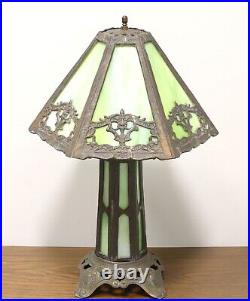 Early 20th Century Bronze Art Deco Green Slag Glass Table Lamp