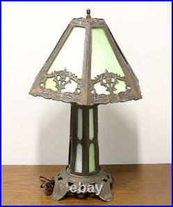 Early 20th Century Bronze Art Deco Green Slag Glass Table Lamp