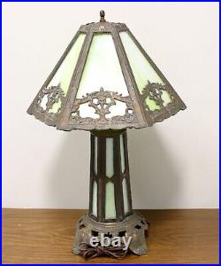 Early 20th Century Bronze Art Deco Green Slag Glass Table Lamp