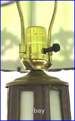 Early 20th Century Bronze Art Deco Green Slag Glass Table Lamp