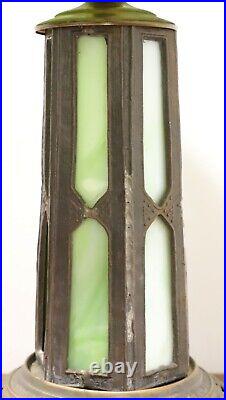Early 20th Century Bronze Art Deco Green Slag Glass Table Lamp